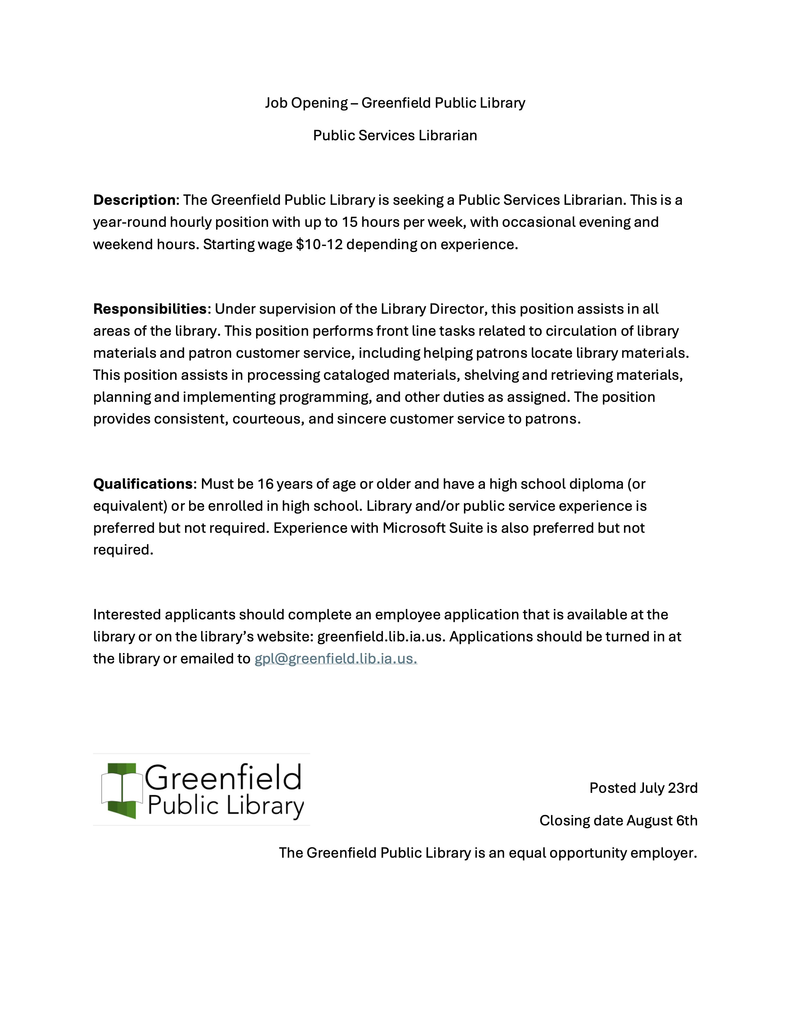 Job Opening – Greenfield Public Library.png